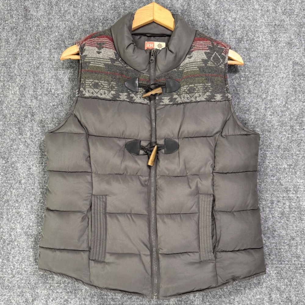 Vintage Ruff Hewn Puffer Vest Women's Medium Gray Wool Blend Toggle Southwestern